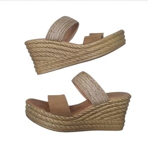 Mariella Suede Leather Woven Natural Slip On Wedge Sandals Size 7